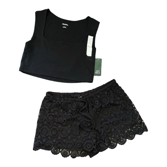 BUNDLE of Heart Soul Crochet Boho Shorts & Wild Fable Square Neck Crop Tank. - Picture 2 of 9